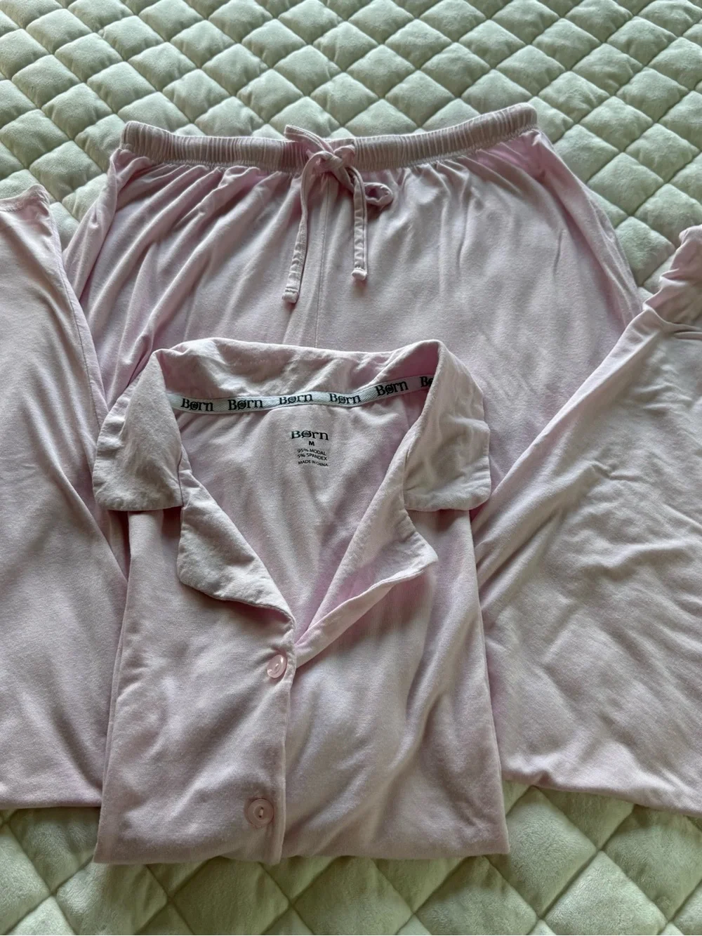 Børn Blush Pink Modal Pajama Set Size Medium Short Sleeve Button Front Top Pants